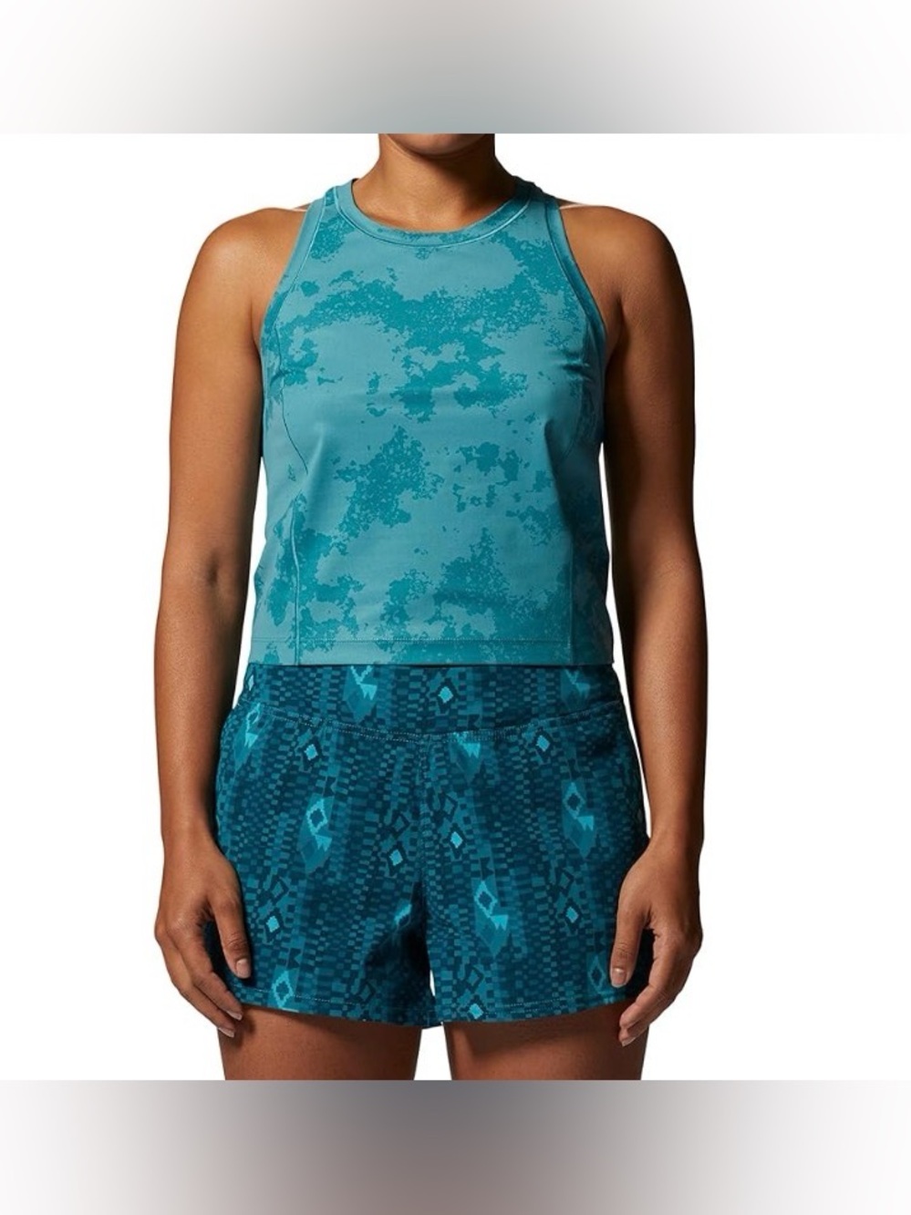Mountain Hardwear Women's Racerback Tanklette in Palisade Scatt (Teal)